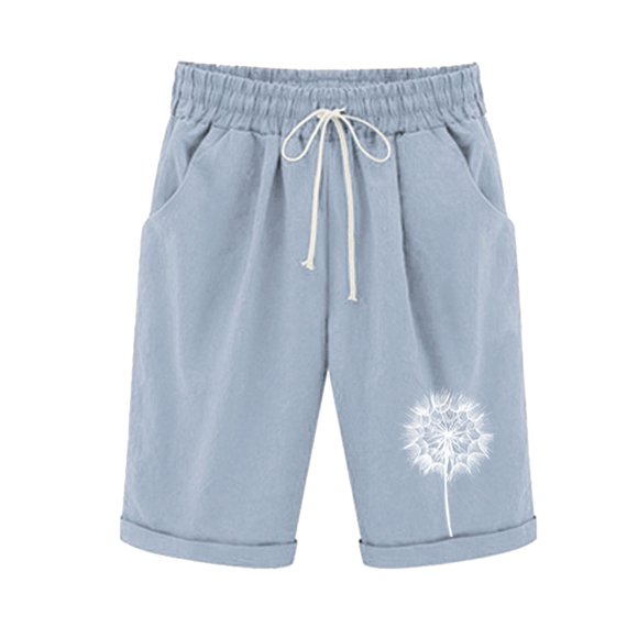 Mujeres Pantalones Cortos Casual, Cintura Elástica Día de la Independencia de la Impresión Pantalones Cortos con Cordón con Bolsillos para Verano Primavera de Uso Diario, Pantalones Cortos de Verano P