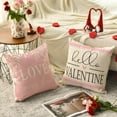 thumbnail image 4 of Valentine''s Day Pink and White Love Throw Pillow Covers, 16 x 16 Inch Hello Valentine Plaid Wedding Cushion Case Decoration for Sofa Couch Set of 4, 4 of 6