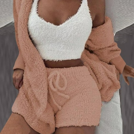 

Tepsmf Womens Pajama Sets Women S 3 Pc Loungewear Sets Plush Soft Casual Housewear Solid Long Sleeves 3 Piece Set Pjs For Women Pink Christmas Gifts For Women