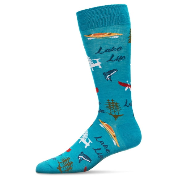 MeMoi Men's Colorful Lake Life Bamboo Blend Novelty Crew Sock - Mens - Male, 10-13, Lake Blue