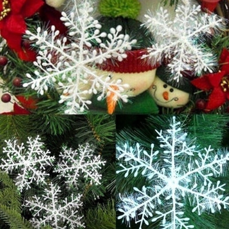 53602 6 Pack Christmas Glitter Silver Snowflakes Tree Decorations 