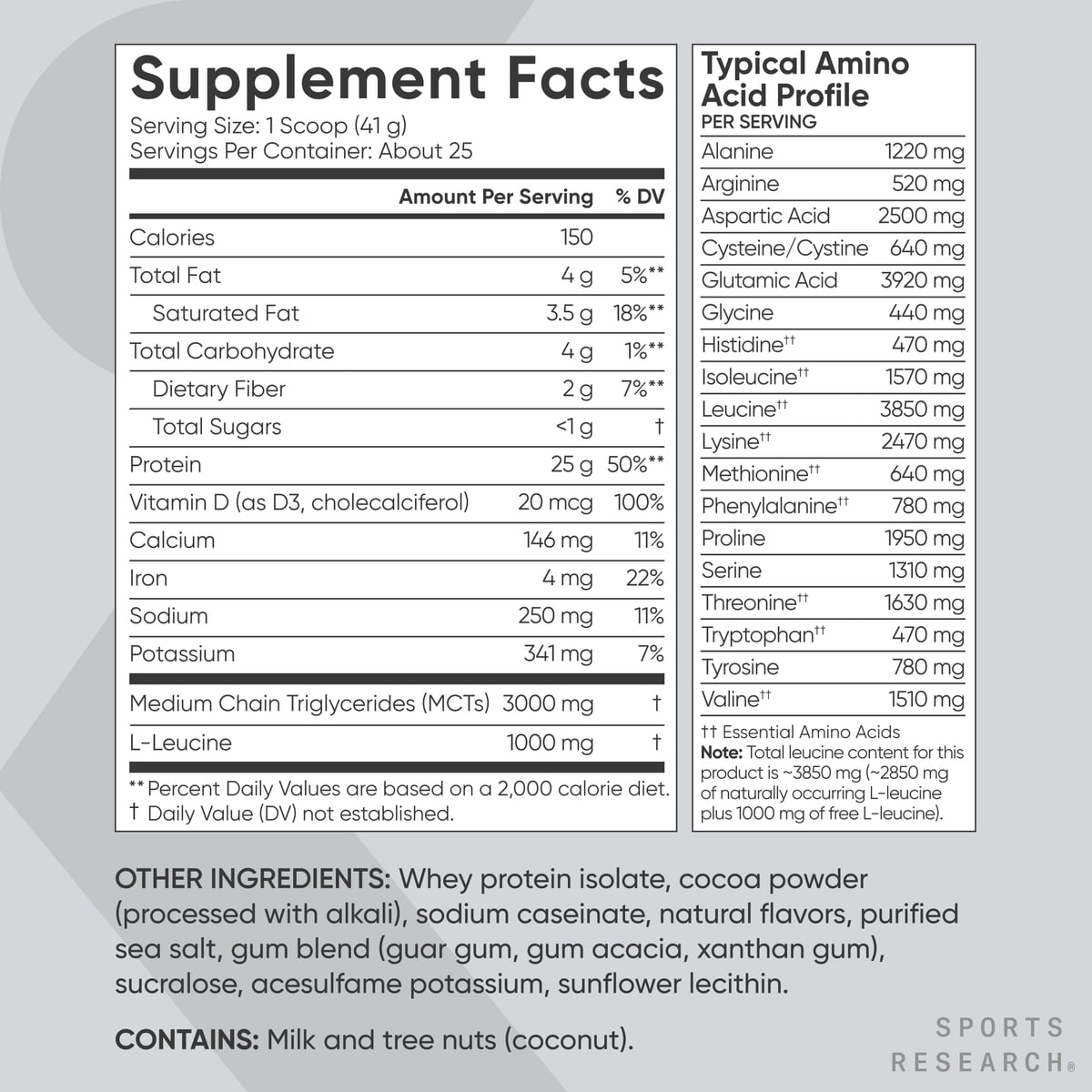 Sports Research® Whey Protein Isolate Powder - Workout Recovery -  2lb Dutch Chocolate (25 Servings)