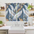 thumbnail image 2 of Gold White Feather Kitchen Curtains 72 Inch Length, Modern Spring Blue Leaf Oil Painting Grommet Top Bedroom Living Room Curtains, Light Filtering Cafe Curtain Drapes 2 Panels Set 104''x72'', 2 of 9