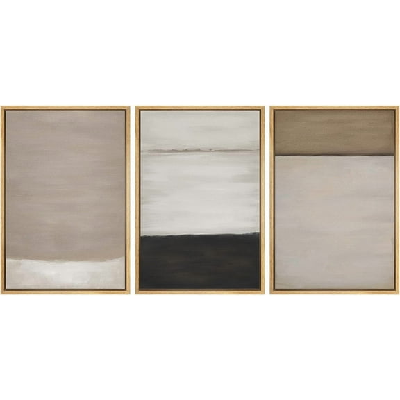 PixonSign Framed Canvas Print Wall Art Set Pastel Grunge Paint Stroke Collage Abstract Shapes Illustration Modern Art Decorative Nordic Minimal Zen - 24"x36"x3 Natural