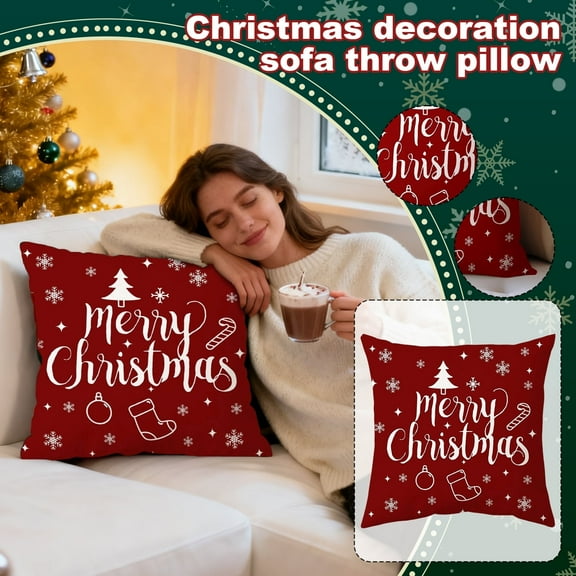 putnchl Christmas Decorative Throw Pillows for Couch Deer Snowflakes Christmas Tree Linen Indoor Decor Pillows for Living Room Bedroom 18" x 18"