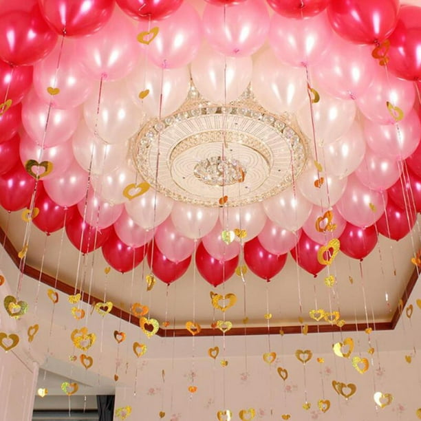 Bunblic 100 Shiny Heart Cutouts Hanging Balloon Swirls Tinsel Wedding Ceiling Dã cor Gold Gold