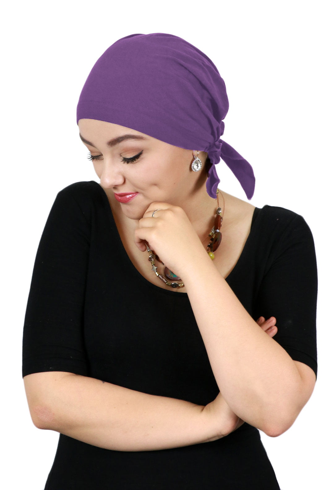Hats, Scarves and More Celeste Chemo Beanie Pretied Headscarf For Cancer  Patients Cotton (Purple) 