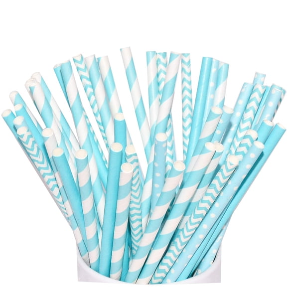 Pailles en Papier Colorées pour Fête, Anniversaires, Mariages, Fêtes et Décorations DIY, Biodégradables, Jetables (Bleu)