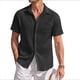 thumbnail image 3 of Camisas Casuales de Corta con Botones para Hombre, con Textura, para Playa y Verano, con Bolsillo Negro M, 3 of 7