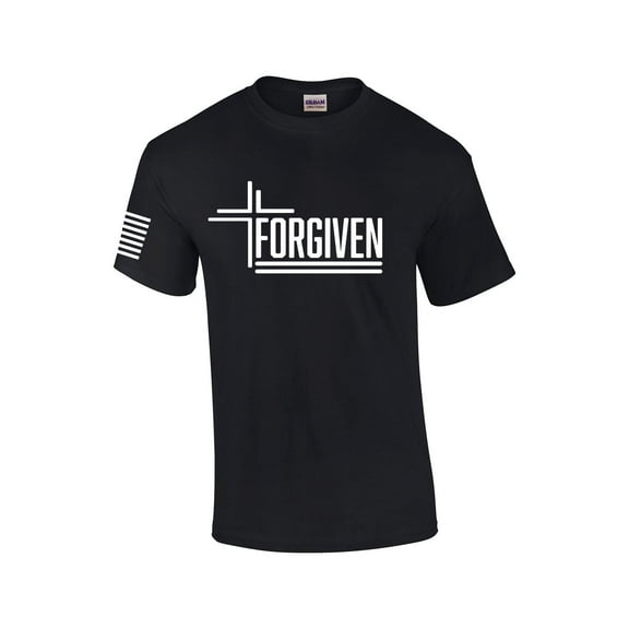 Forgiven Cross Jesus Mens Christian Short Sleeve T-Shirt Graphic Tee-Black-medium