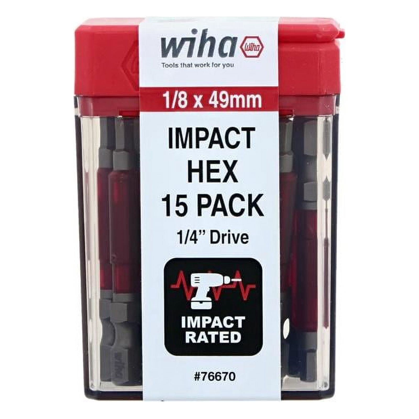 Wiha 76670 MaxxTor Impact Bit Hex 1/8" - 49mm - 15 Pack