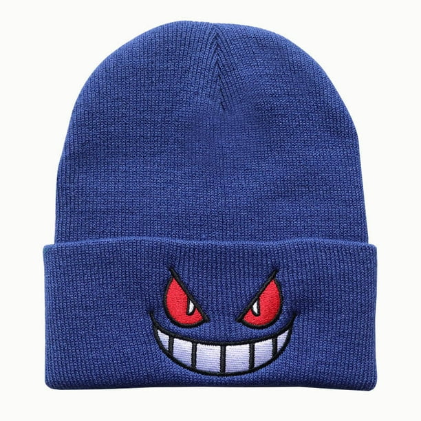 Gorro de punto con bordado de ojos rojos y boca grande de dibujos animados, gorro cálido de lana para otoño e invierno.