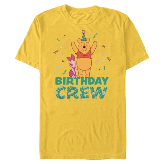 Disney Winnie the Pooh & Piglet Birthday Crew Party Matching - Short Sleeve Blended T-Shirt for Adults - Customized-Yellow