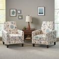 thumbnail image 2 of GDF Studio Theresa Contemporary Upholstered Pushback Recliners, Set of 2, Light Beige with Blue Floral Fabric and Dark Brown, 2 of 13