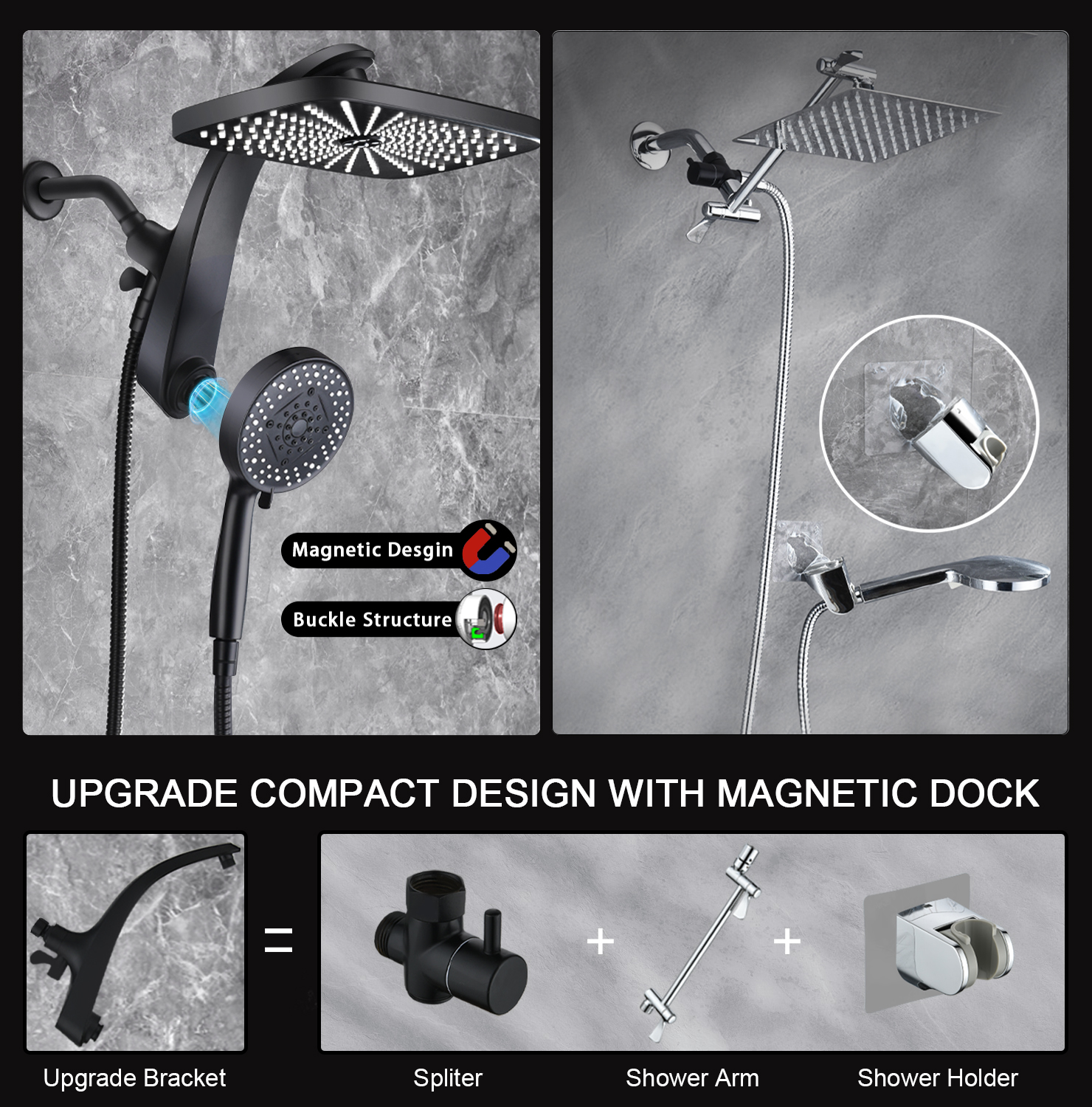 INAVAMZ 12" Rain Shower Head & Handheld Combo, Black photo 5