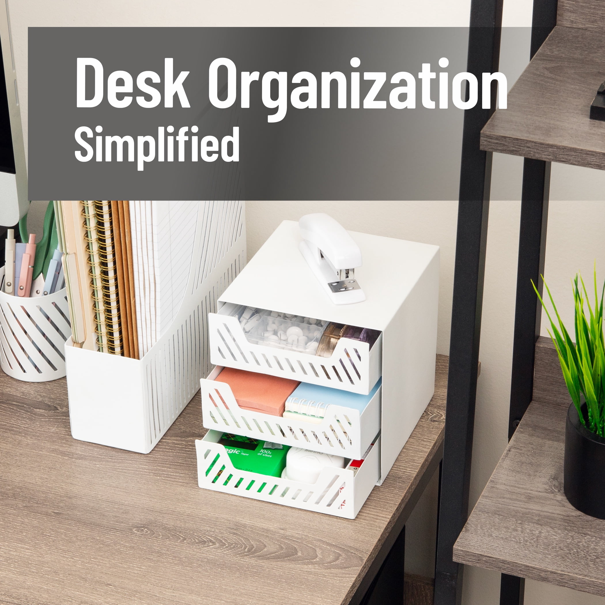 Mind Reader White 3-Drawer Metal Desktop Organizer