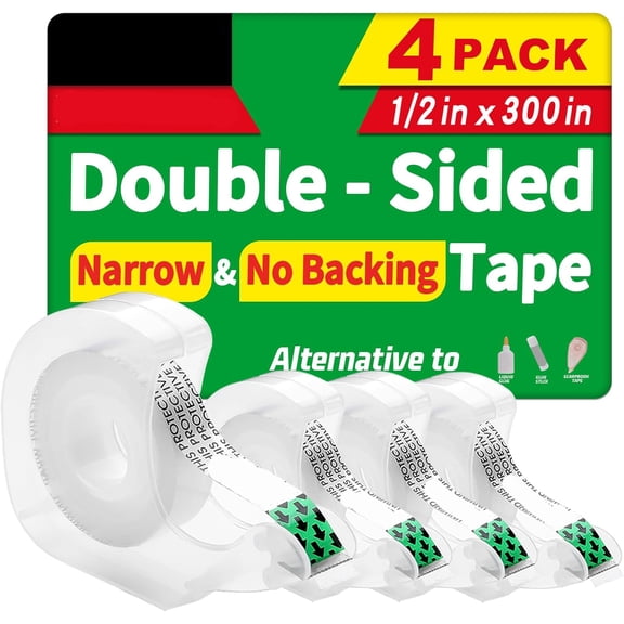 Double Sided Tape, Narrow with Dispenser for Crafts, Arts Projects, Gifts Wrapping, Office and School Supplies.