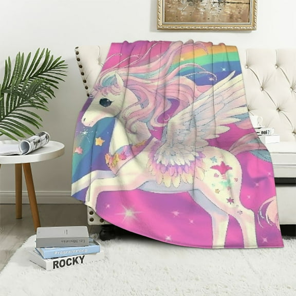 SHERONV Pink Unicorn Blanket Gifts for Girls Kids Soft Warm Lightweight Cozy Cute Unicorn Rainbow Throw Blankets for Bed Living Room Sofa Couch Birthday Decor 40x50in