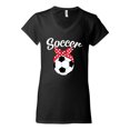 thumbnail image 2 of Wild Bobby, Cute Soccer Mom Ribbon Soccer Ball Gift Sports, Mother's Day, Women Standard V-Neck Tee, Black, Small, 2 of 3