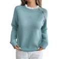thumbnail image 2 of Women Sweaters Casual Long Sleeve Crewneck Cable Knit Oversized Crochet Sweater Pullover Tops Blue M, 2 of 9