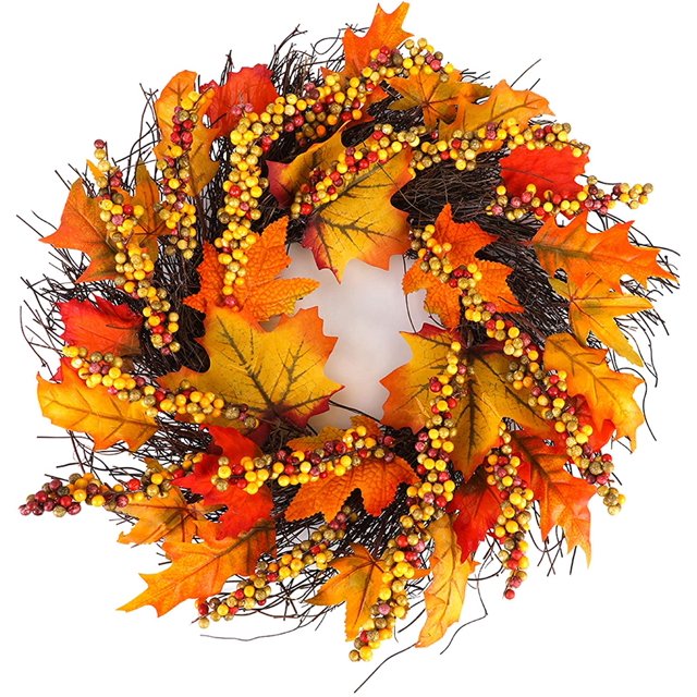 Coronas de otoño LASPERAL para puerta delantera, corona de otoño de 17 pulgadas con hoja de arce y bayas, corona de cosecha para otoño, Halloween, día de Acción de Gracias Zhivalor HMHZ1893
