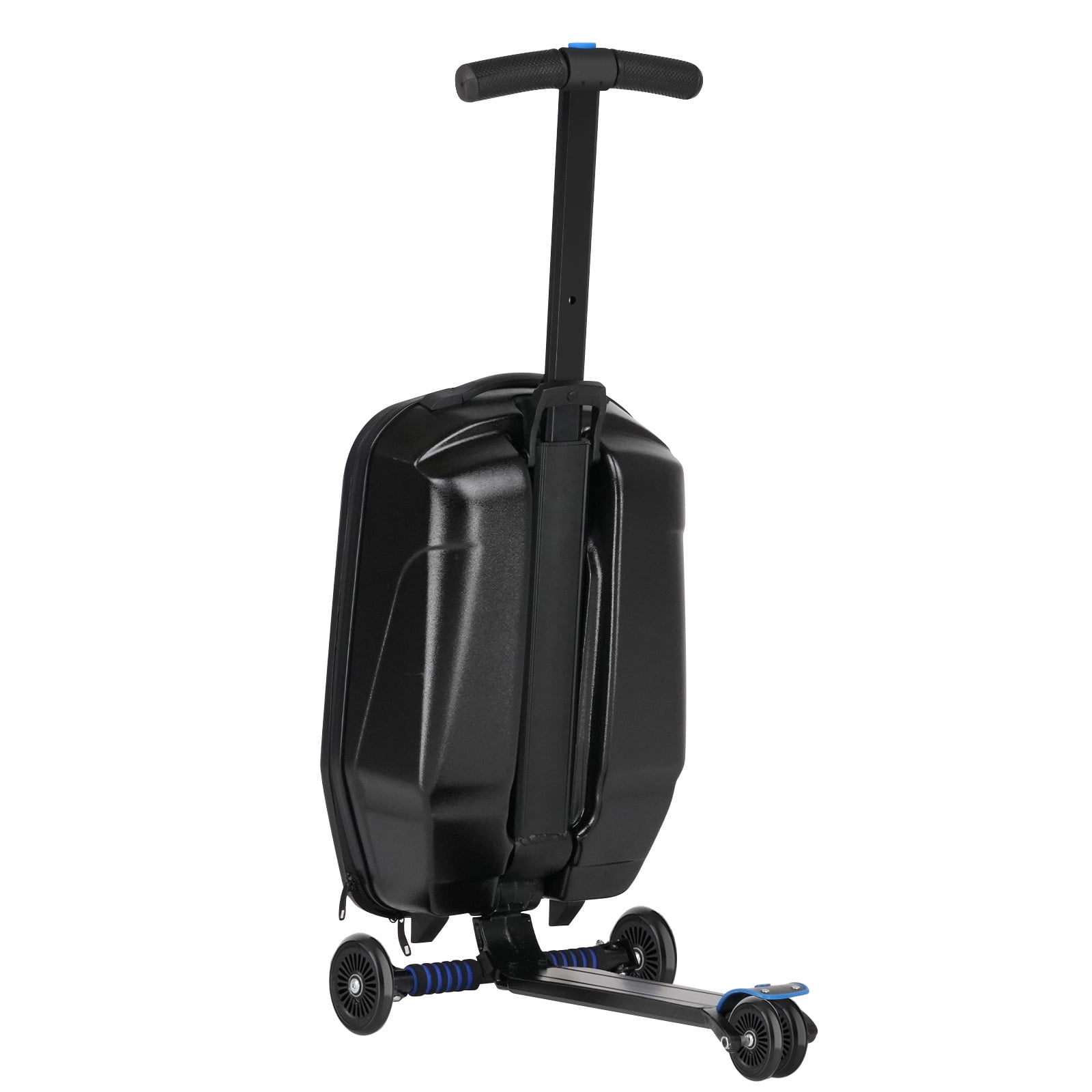 Advwin Scooter Luggage for Kids & Adults, Hardside Ride on Suitcase for Kids Ages 4-15 Multifunctional Lightweight Foldable Carry on Luggage with Wheels Ride on for Children Teenagers, Black