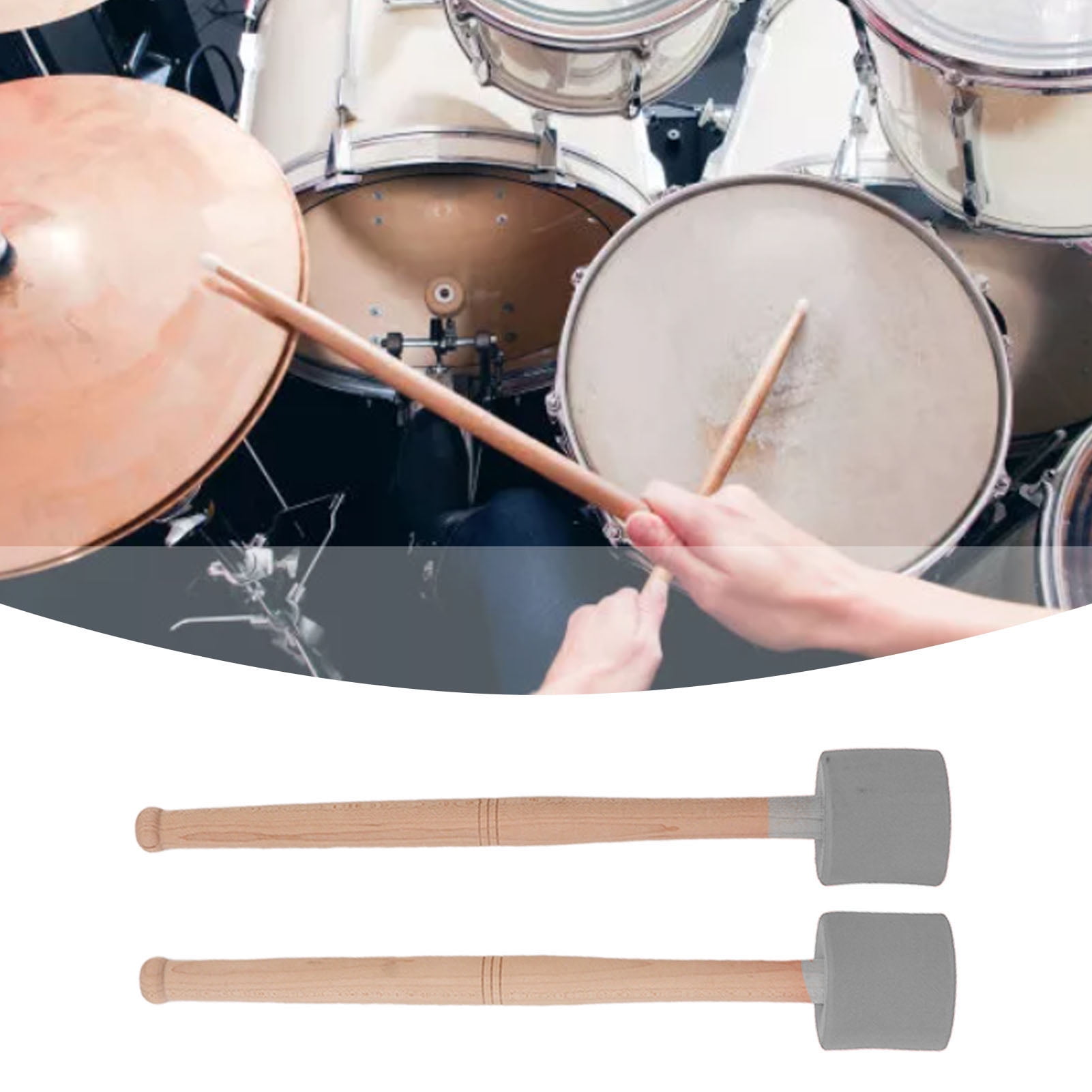 2PCS Bass Foam Drum Mallet Oak Handle EVA Foam Head Anti Slip Percussion Instrument Accessories
