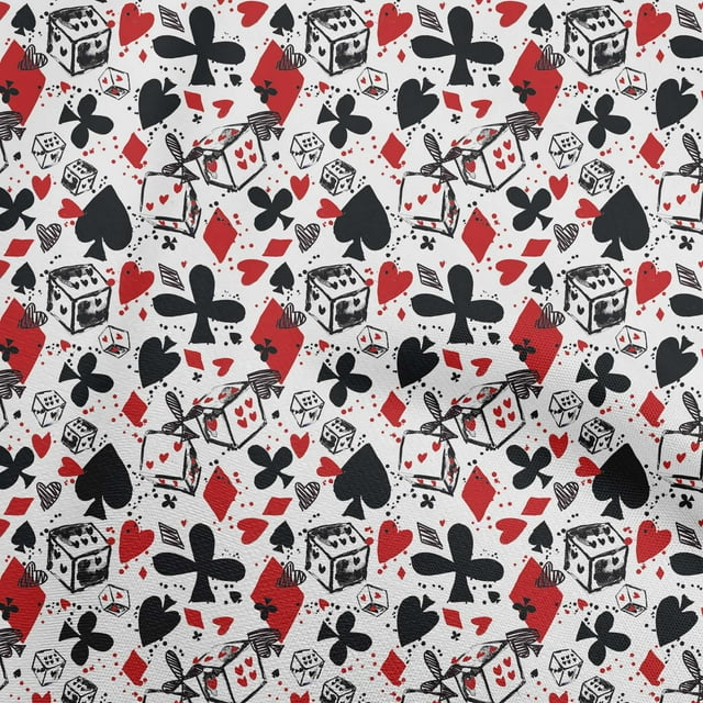 oneOone Cotton Flex Red Fabric Poker Card Sewing Craft Projects Fabric Prints By Yard 40 Inch Wide