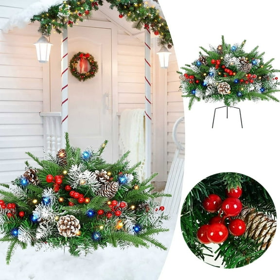 Artificial Christmas Tree Urn Filler Outdoor Waterproof Decor,Xmas Pine Trees with Tripod Stake for Holiday Planter,Festive Porch Window Box Decorations,for Seasonal Home Yard Flower Beds Display