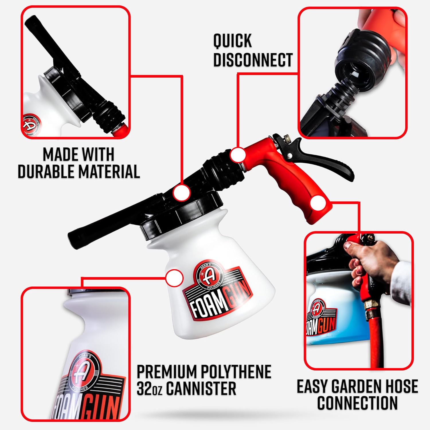 Adam's Polishes Standard Foam Gun Car Wash Foam Sprayer - Connects to Garden Hose for Car Washing, No Pressure Washer Required, Use Snow Foam Blaster with Car Soap, Shampoo or Detergent
