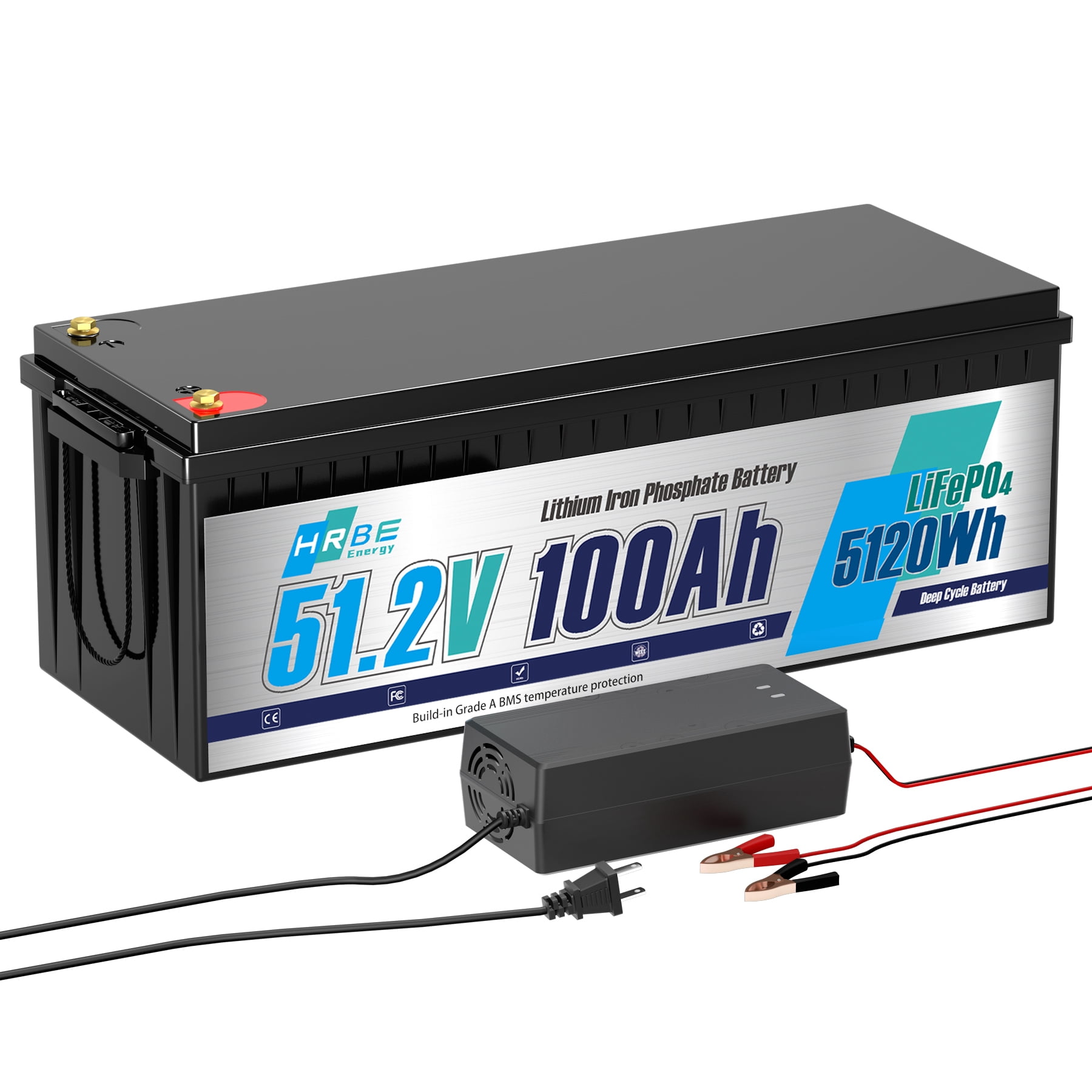 48V 100AH LiFePO4 Lithium Battery, 200A BMS for Golf Cart, 50-150lb Trolling Motor, Solar System, RV, Marine,58.4V 5A Charger