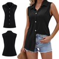 thumbnail image 4 of Women's Sleeveless Button Down Shirts Blouses Casual Loose V Neck Tank Tops Business Work Top, 4 of 6