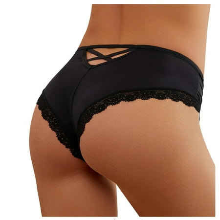 

QWERTYU Womens Lace Lingerie Comfort Panty Sexy Cheeky Soft Tanga High Leg Seamless Underwear Black XL