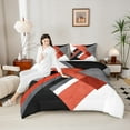 thumbnail image 4 of Manfei Fashion Red Rectangle Bedding Comforter Set, Chic Modern Geometric Twin Comforter Sets, Abstract Ombre Reversible Bedding Set, Super Cozy Room Decor, 2pcs, 4 of 8