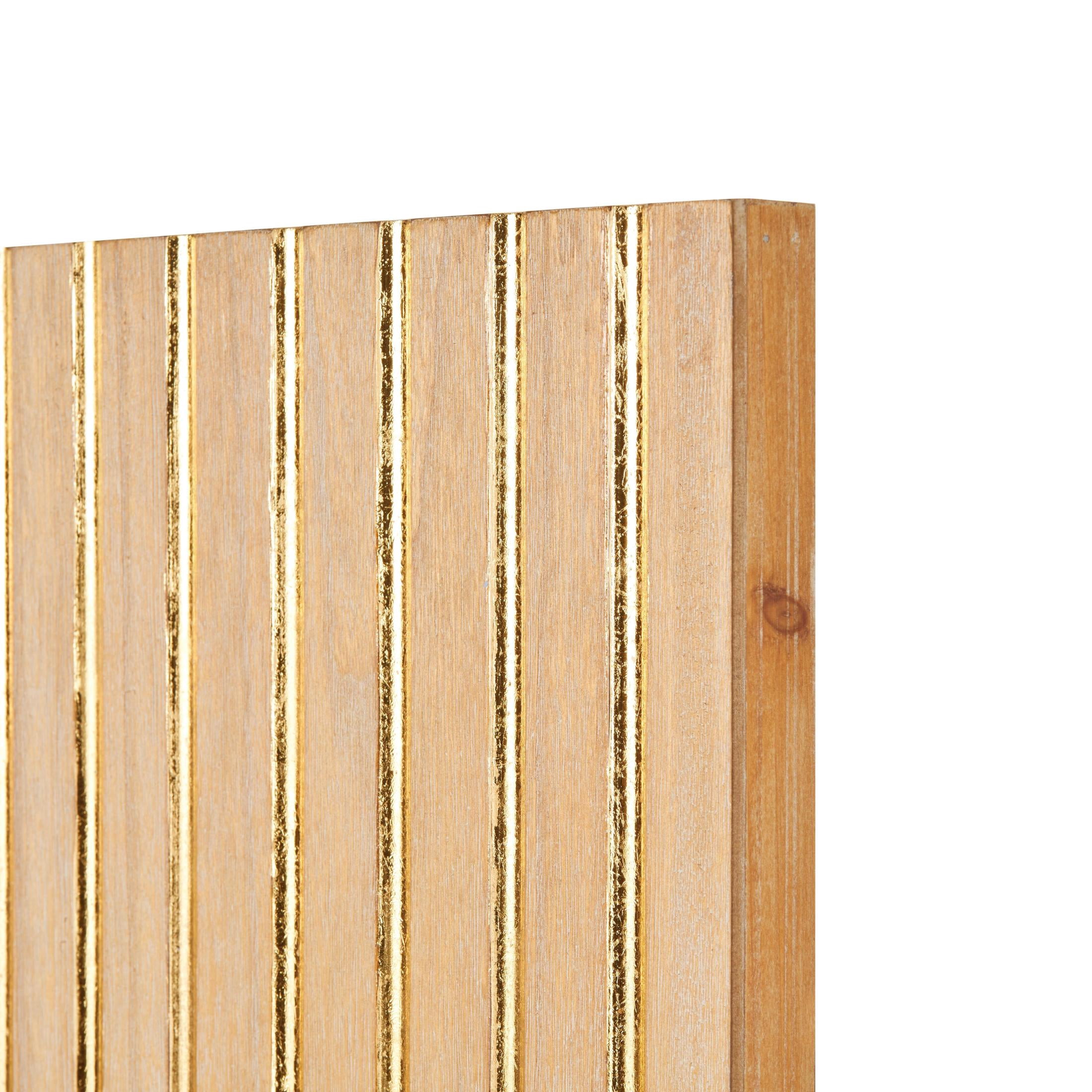 DecMode Light Brown Wood U Shapes Panel Geometric Wall Decor with Overlapping Gold Arches