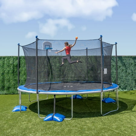 UPC: 0860201001370 | Trujump 15-Foot Trampoline  with Enclosure and Airdunk  Blue (Box 1 of 2) [229281526]