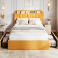 thumbnail image 1 of PIONEERWORKS Full Bed Frame with Storage Headboard, Boucle Upholstered Platform Bed with Bookcase & 2 Drawers, No Box Spring Needed, Easy Assembly, Yellow, 1 of 9