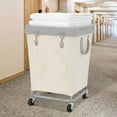 thumbnail image 4 of Commercial Laundry Hamper with Heavy Duty Steel Frame, 160 L Industrial Laundry Basket Cart with Wheels for Hotel, Home, Laundry Room, 17.72''L x 17.72''W x 30.91''H, Medium Beige, 4 of 6