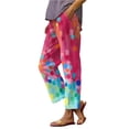 thumbnail image 2 of Beach Pants for Women 2026 Spring Summer Relaxed Fit Elastic Waist Straight Leg Cotton Linen Cropped Pants with Pockets, 2 of 5