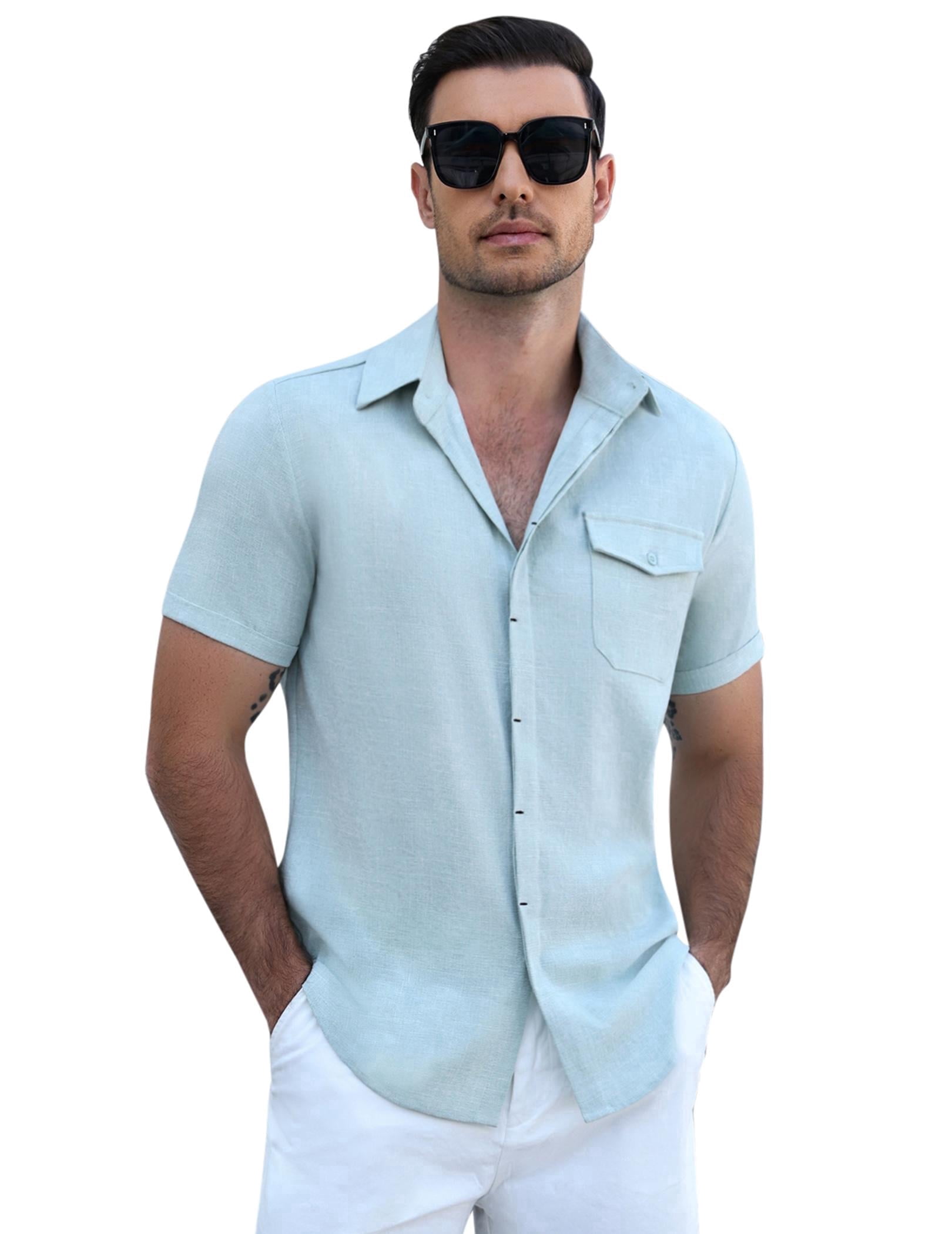 COOFANDY Men's Cool Linen Cotton Short Sleeve Shirt, Casual Button Down Shirt for Beach Summer Wedding Daily