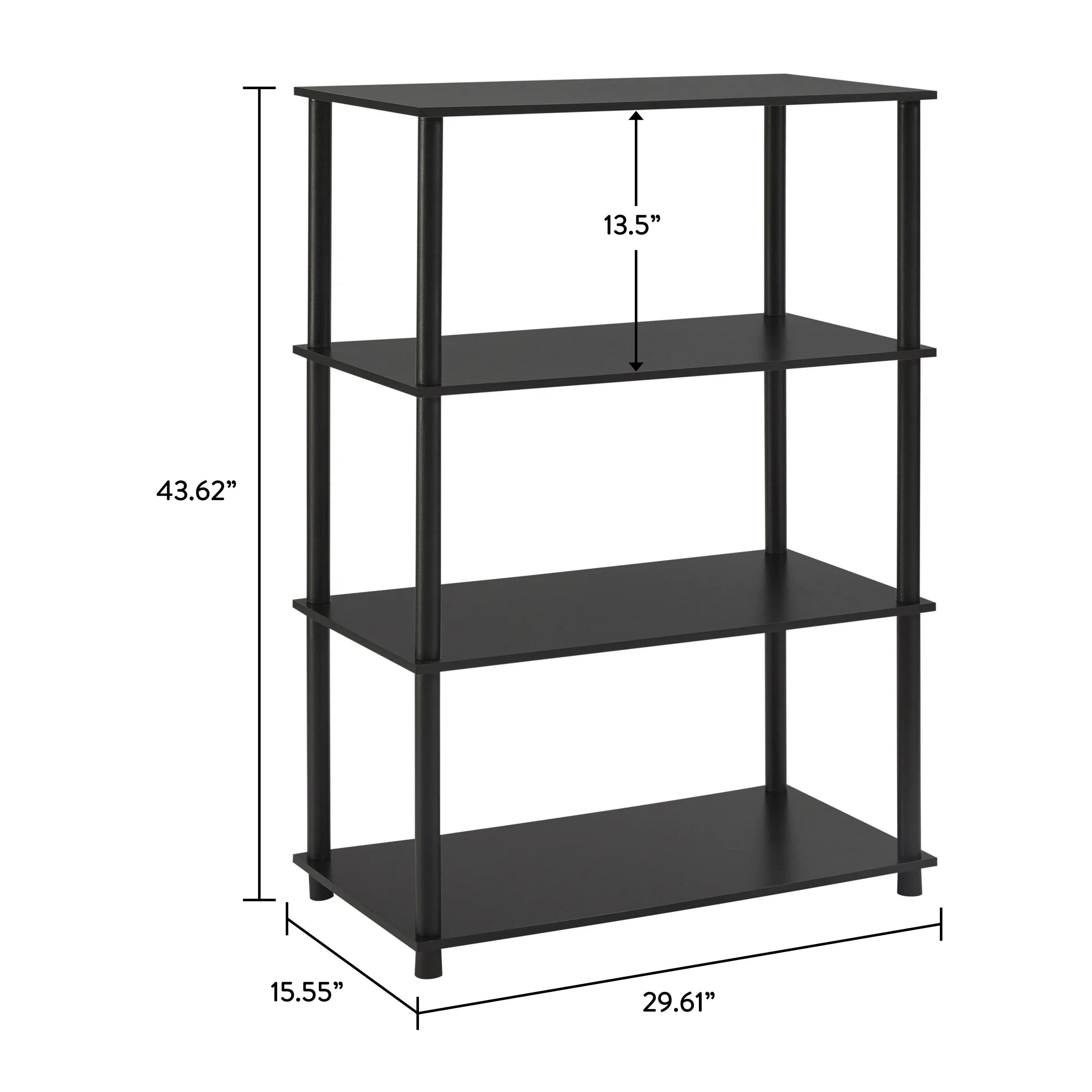 Mainstays No Tools 4-Shelf Bookcase, True Black Oak