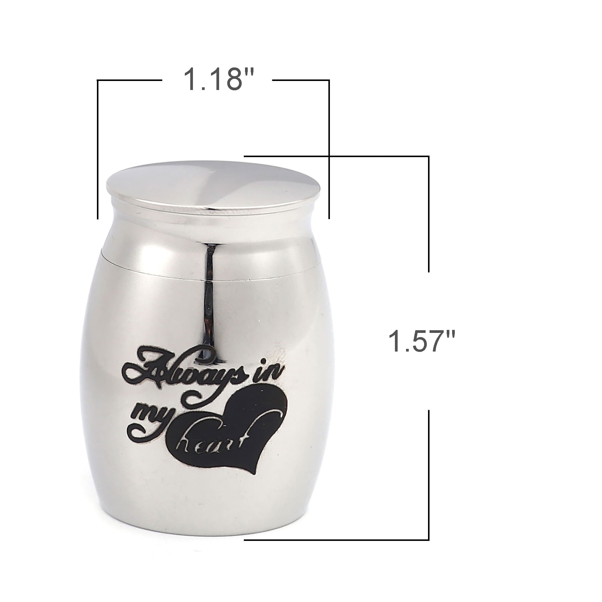 "Always in my Heart" Silver Mini Cremation Urns for Human Miniature Pet Ashes Holder Memorial Keepsake Waterproof Ash Container with Free Gift Pouch