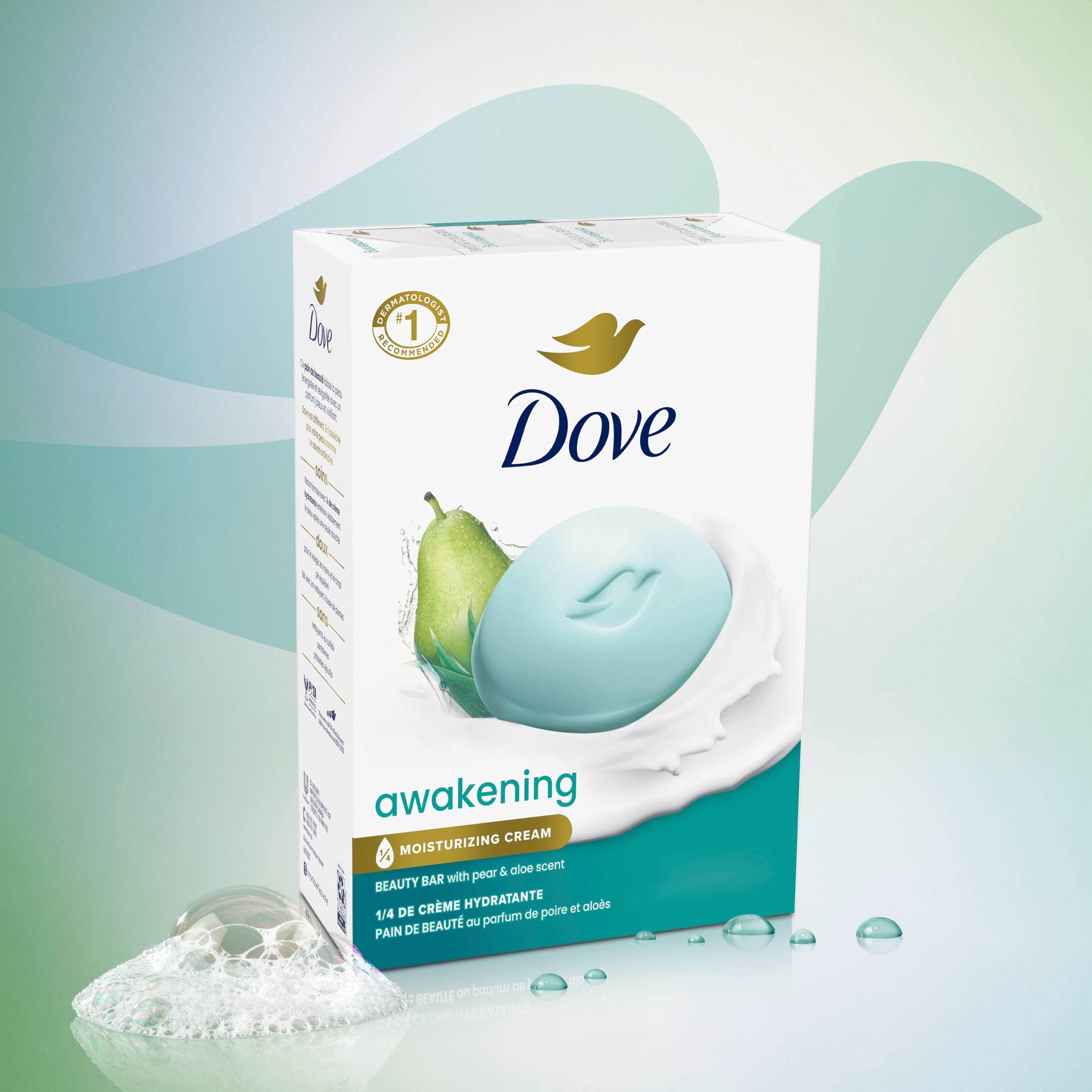 Dove Beauty Bar Soap For Invigorated Skin, Awakening Pear & Aloe, Revives Skin, 3.75 oz 8 Bars