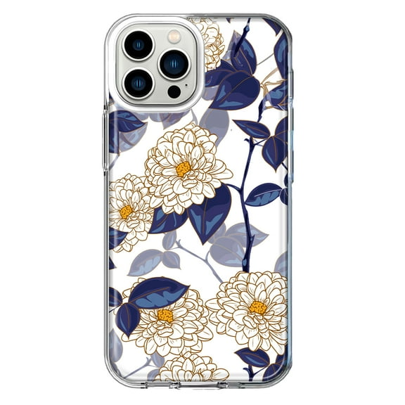 Mundaze - Case for Apple iPhone 14 Pro Slim Shockproof Hard Shell Soft TPU Heavy Duty Protective Phone Cover - Blue White Floral