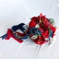 thumbnail image 3 of Flores de rosas artificiales azules y rojas de boda Novia con exquisitos accesorios de bodas para compromiso Aniversario Toss Bouquet mayimx ramos de novia, 3 of 9