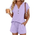 thumbnail image 2 of Womens Short Sets 2 Piece Outfits Summer Vacation Outfits for Women Lounge Set Shorts Casual Travel Set for Beach and Errands Purple L, 2 of 7