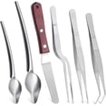 thumbnail image 1 of 6 Pcs Stainless Steel Kitchen Cooking Tweezers Precision Tongs Drawing Spoons Offset Spatula for Food Culinary Plating Decorating, 1 of 5