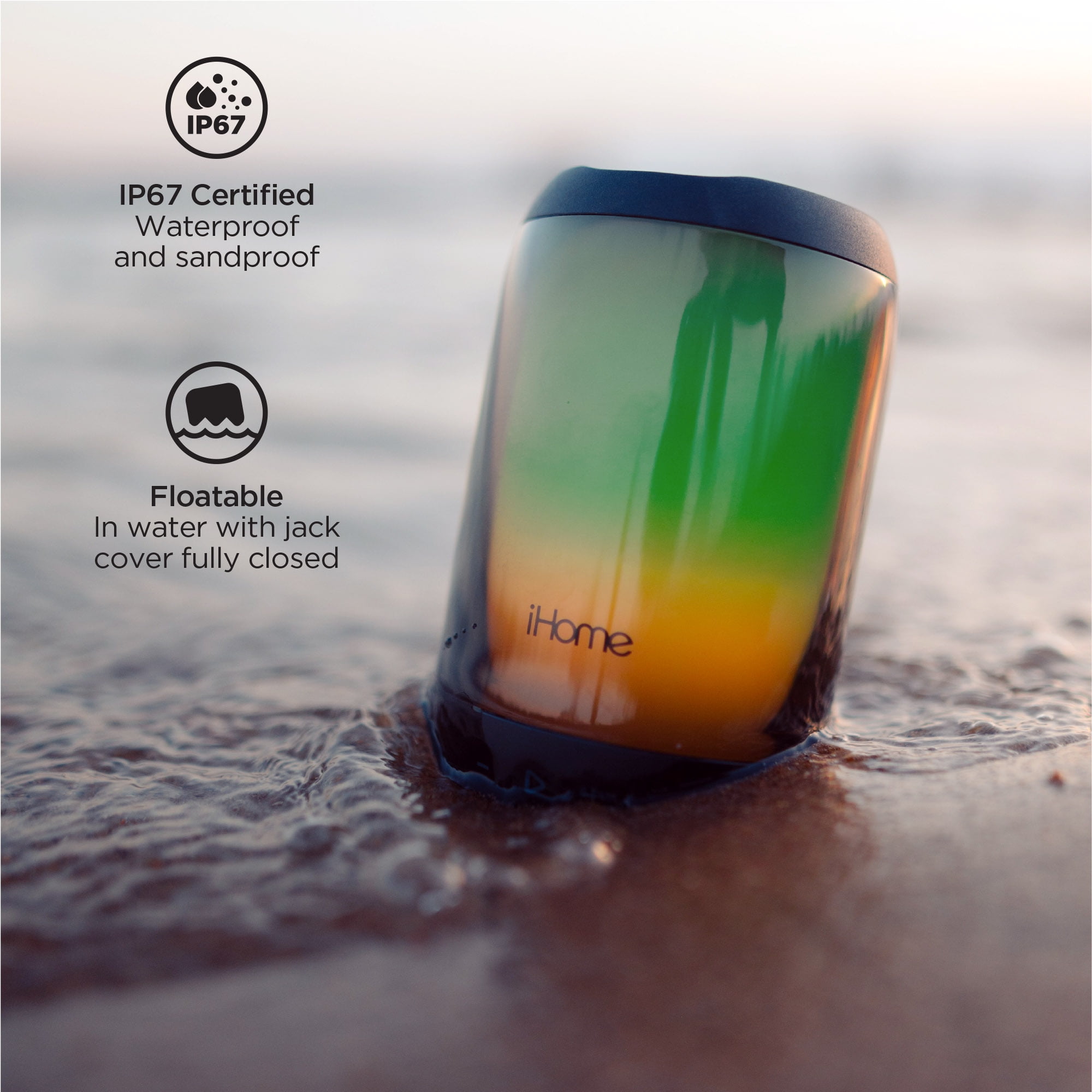 iHome PlayGlow Portable Waterproof Bluetooth Speaker w/ Color Changing Lights & Rechargeable Battery