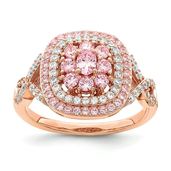 Primal Silver Sterling Silver Rose Gold-plated Pink and White Cubic Zirconia Cushion Ring
