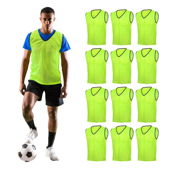 GSi Training Pinnies for Soccer, Basketball, Football (Pack of 12) Mesh Scrimmage Vests for Youth & Adults - Breathable Practice Jerseys - Large Sports Bibs for Teams - 5 Colors Options(Yellow)
